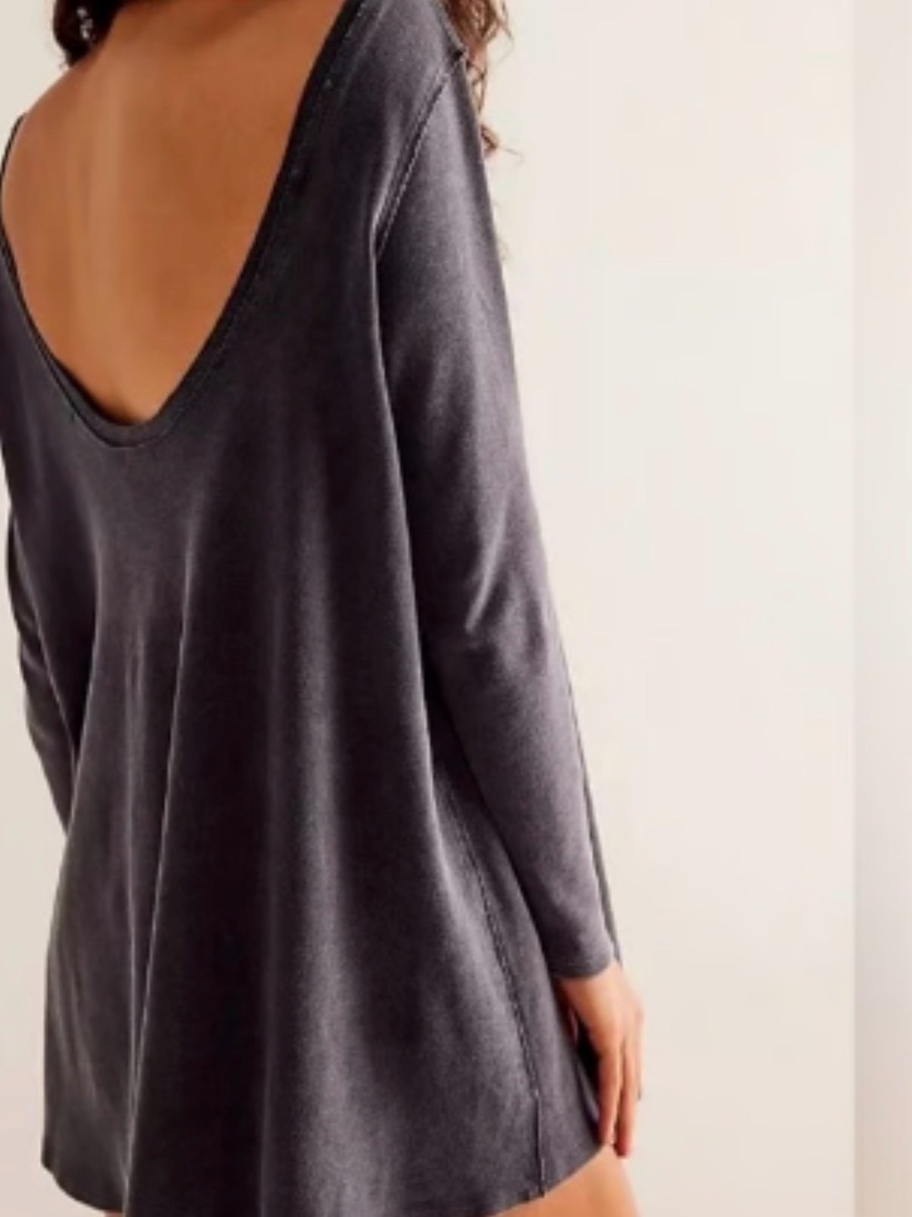 Free People Charcoal Scoop-Back Long Sleeve Mini Dress